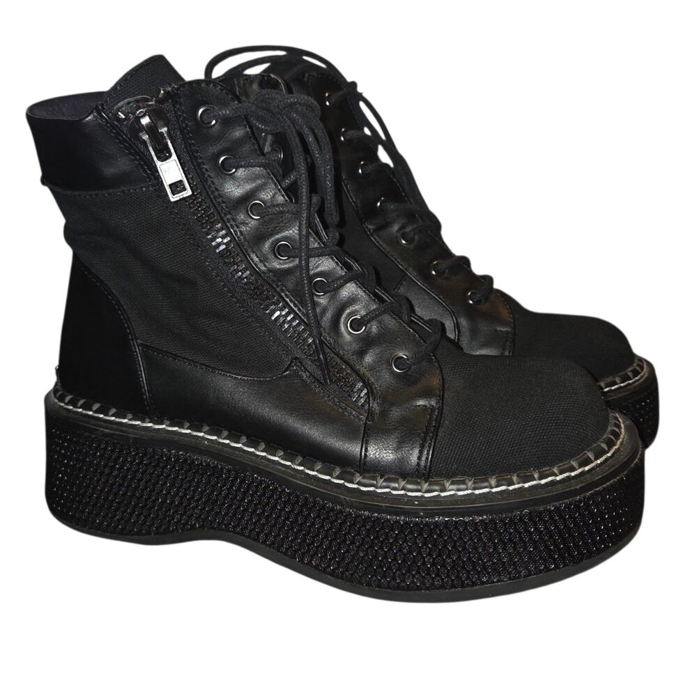 ​Demonia Emily-114 Black Canvas Vegan Leather Platform Combat Boots Size 9